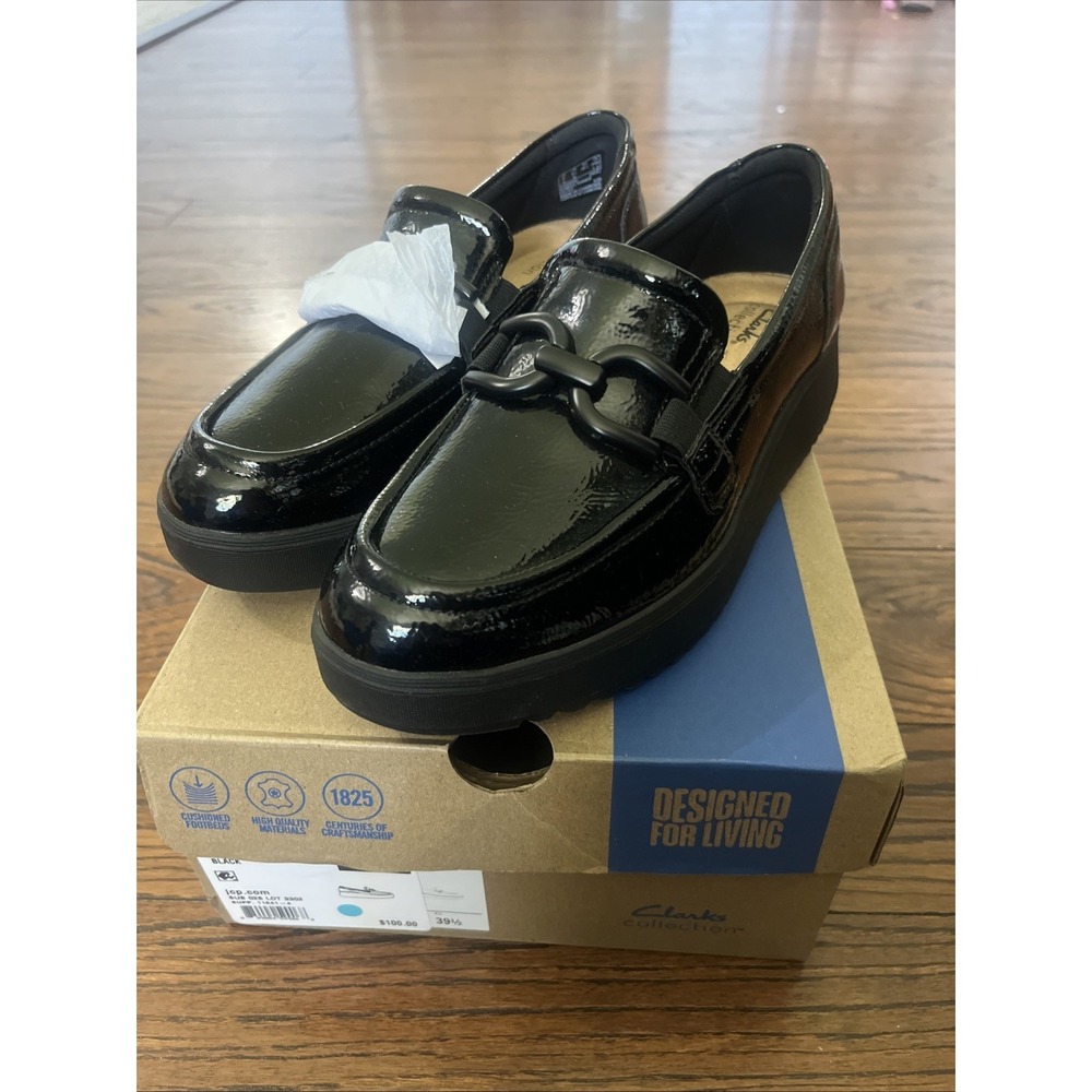Clarks Zylah Top Black Black Patent Leather Women's Slip On 8.5 New In Box